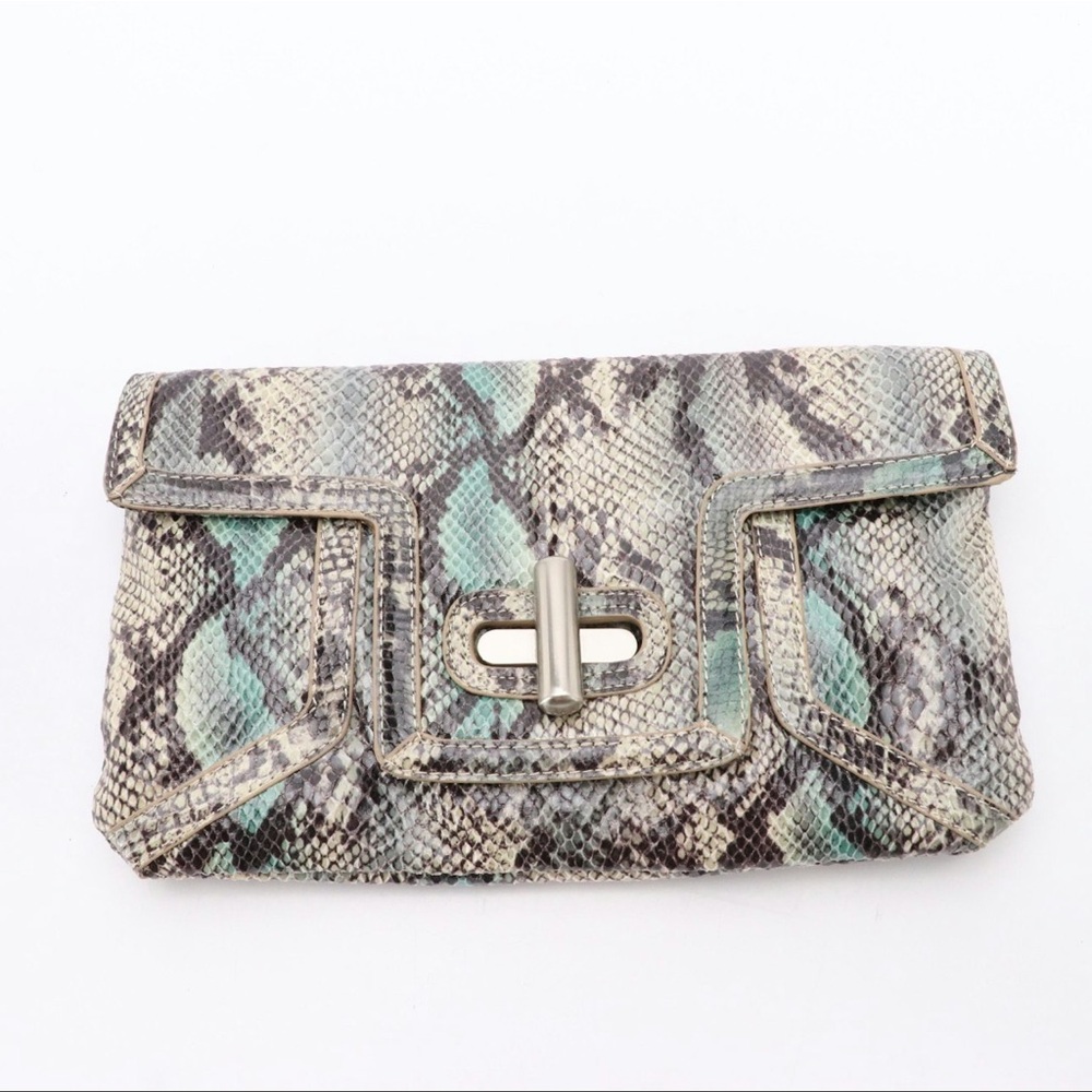 Chic Snakeskin Clutch with Silver Accents